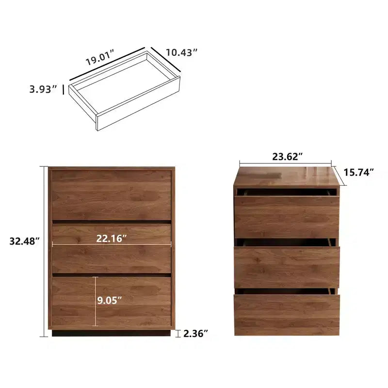 Table de chevet en bois Luck Live Mid-Century Modern 3 tiroirs pour chambre à coucher, meuble de rangement superposable pour bureau