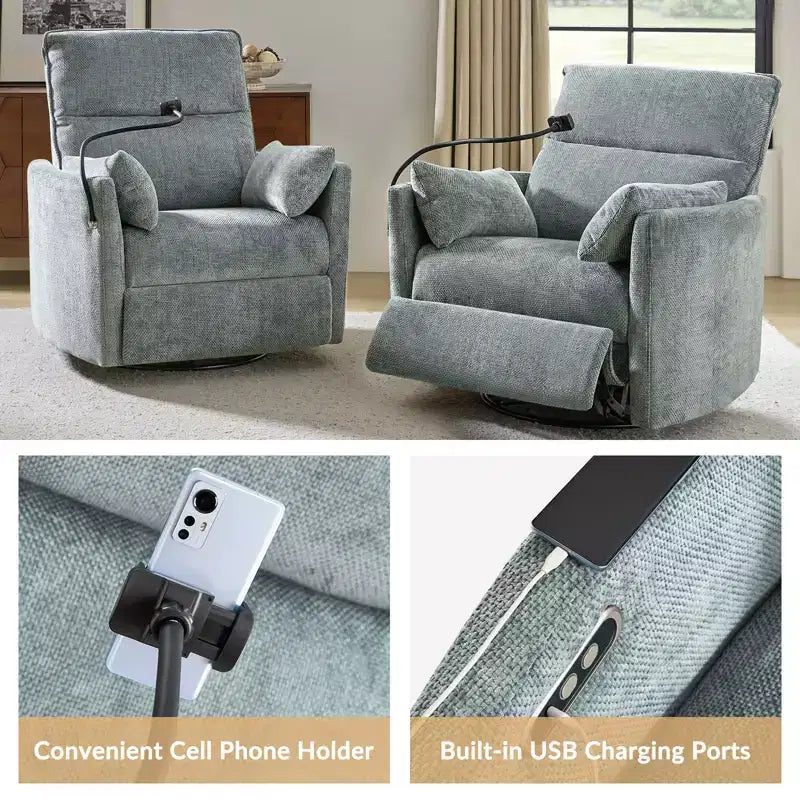 Fauteuil inclinable, pivotant et berçant Julius 38 Power Nursery avec port USB | HULALA HOME