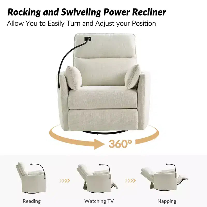 Fauteuil inclinable, pivotant et berçant Julius 38 Power Nursery avec port USB | HULALA HOME