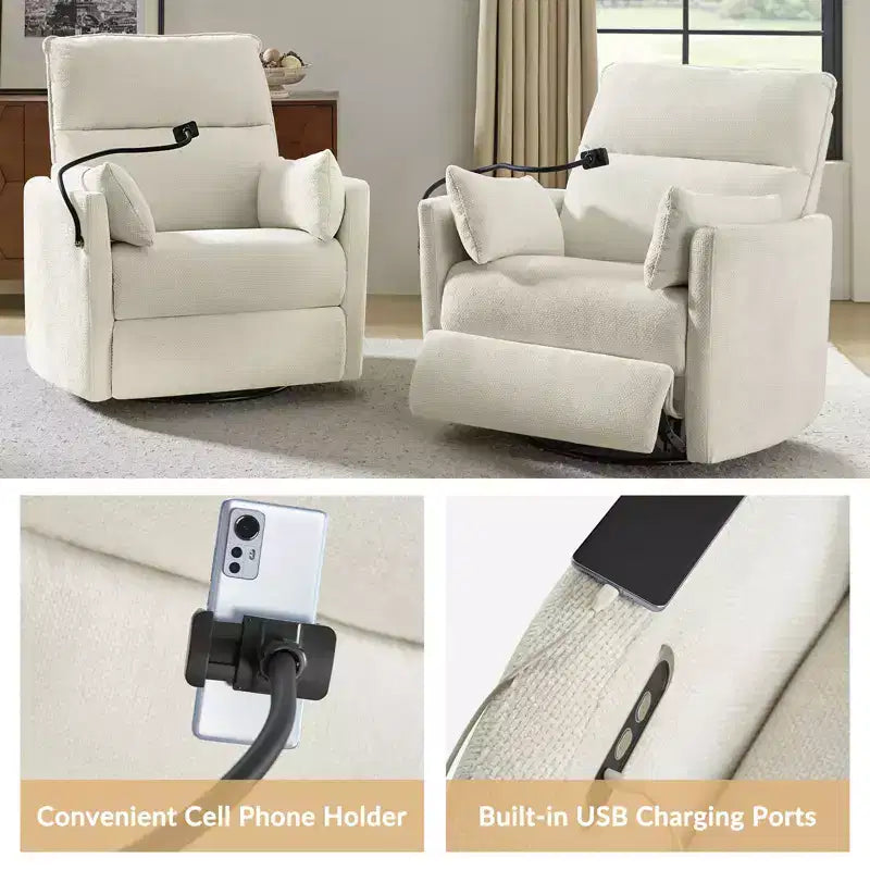 Fauteuil inclinable, pivotant et berçant Julius 38 Power Nursery avec port USB | HULALA HOME