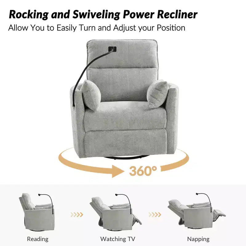 Fauteuil inclinable, pivotant et berçant Julius 38 Power Nursery avec port USB | HULALA HOME