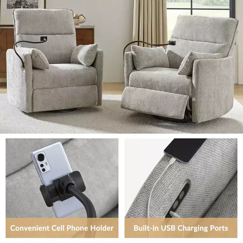 Fauteuil inclinable, pivotant et berçant Julius 38 Power Nursery avec port USB | HULALA HOME