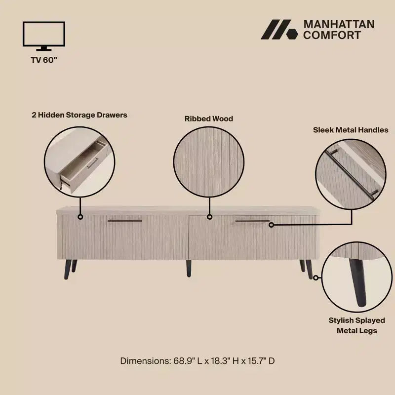Meuble TV Jodie 68.9 Manhattan Comfort pour téléviseurs jusqu'à 60 po avec 2 tiroirs