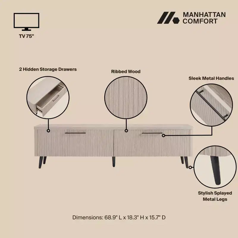 Meuble TV Jodie 68.9 Manhattan Comfort pour téléviseurs jusqu'à 60 po avec 2 tiroirs