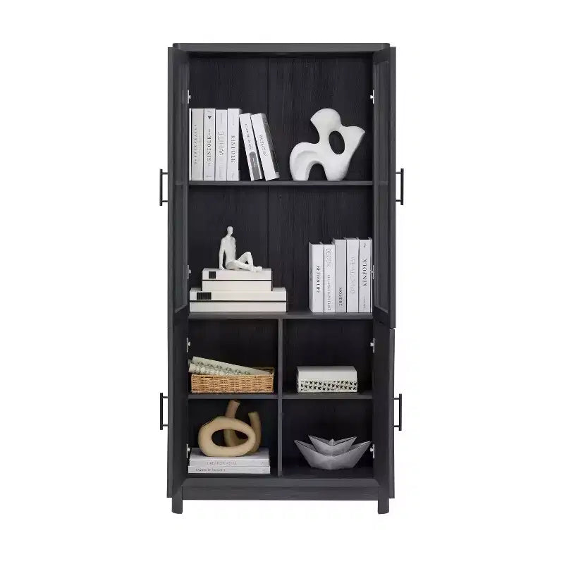 Manhattan Comfort 67.6 Bibliothèque Jodie avec 6 étagères réglables et portes en verre trempé