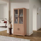 Manhattan Comfort 67.6 Bibliothèque Jodie avec 6 étagères réglables et portes en verre trempé