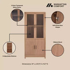 Manhattan Comfort 67.6 Bibliothèque Jodie avec 6 étagères réglables et portes en verre trempé
