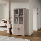 Manhattan Comfort 67.6 Bibliothèque Jodie avec 6 étagères réglables et portes en verre trempé