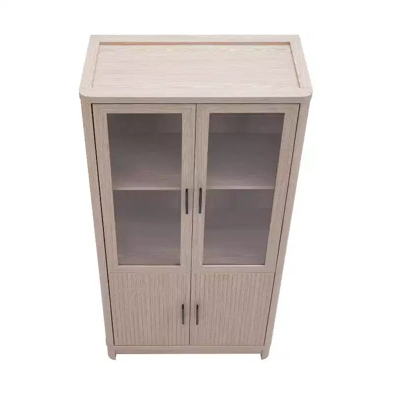 Manhattan Comfort 67.6 Bibliothèque Jodie avec 6 étagères réglables et portes en verre trempé