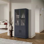 Manhattan Comfort 67.6 Bibliothèque Jodie avec 6 étagères réglables et portes en verre trempé