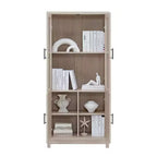 Manhattan Comfort 67.6 Bibliothèque Jodie avec 6 étagères réglables et portes en verre trempé