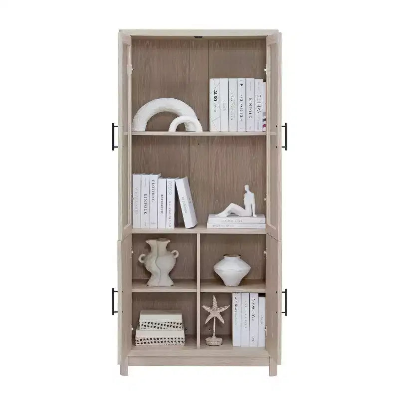 Manhattan Comfort 67.6 Bibliothèque Jodie avec 6 étagères réglables et portes en verre trempé