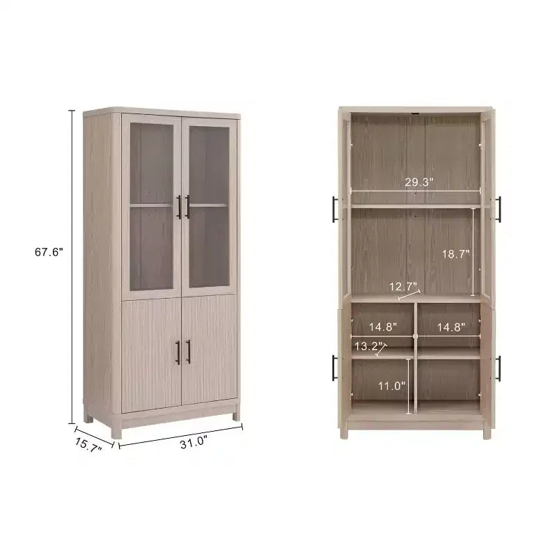 Manhattan Comfort 67.6 Bibliothèque Jodie avec 6 étagères réglables et portes en verre trempé
