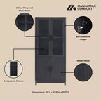 Manhattan Comfort 67.6 Bibliothèque Jodie avec 6 étagères réglables et portes en verre trempé