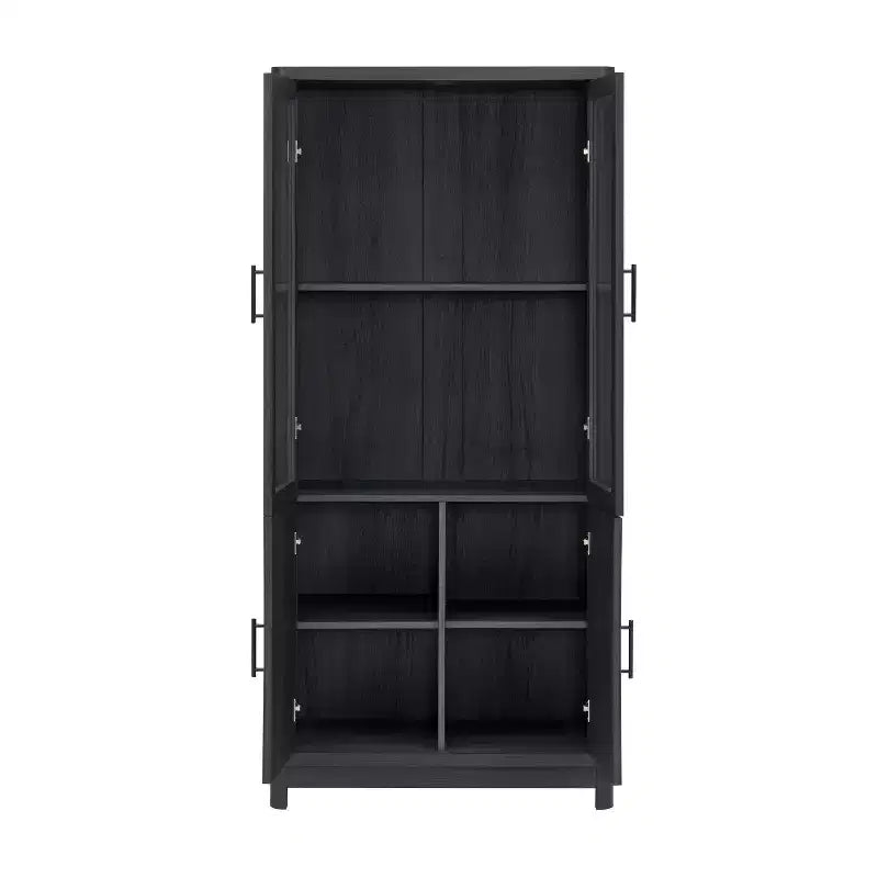 Manhattan Comfort 67.6 Bibliothèque Jodie avec 6 étagères réglables et portes en verre trempé