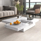 Table basse à plateau coulissant et rangement en marbre plaqué