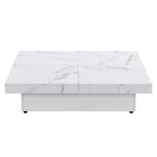 Table basse à plateau coulissant et rangement en marbre plaqué
