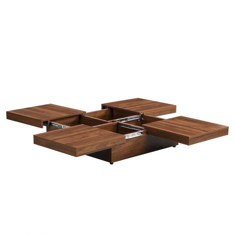 Table basse à plateau coulissant et rangement en marbre plaqué