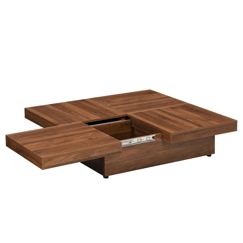 Table basse à plateau coulissant et rangement en marbre plaqué