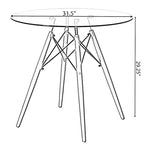 Table à manger d'appoint ronde avec plateau en verre transparent et 4 pieds en bois de hêtre massif