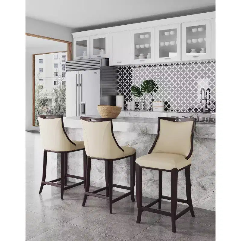 Lot de 3 tabourets de bar en bois de hêtre rembourrés Emperor - Manhattan Comfort