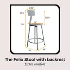 Tabouret de bar à hauteur de comptoir Hampden Furnishings, collection Felix, 24 po, en acier, avec dossier