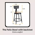 Tabouret de bar à hauteur de comptoir Hampden Furnishings, collection Felix, 24 po, en acier, avec dossier