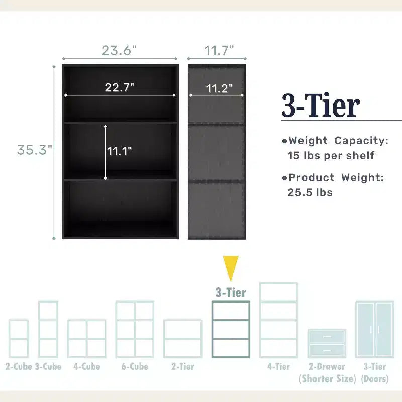 24/7 Shop At Home Étagère modulable et empilable 3 niveaux Silkpath Modern 35,3 po