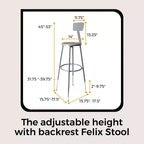Tabouret en acier avec dossier collection Felix Hampden Furnishings 32-39 po