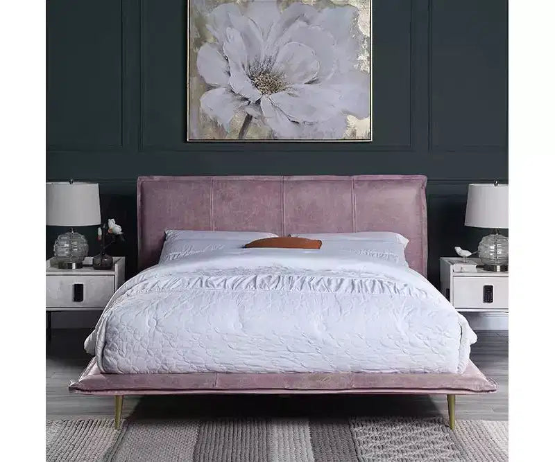 Lit Metis en cuir grainé rose Acme Furniture