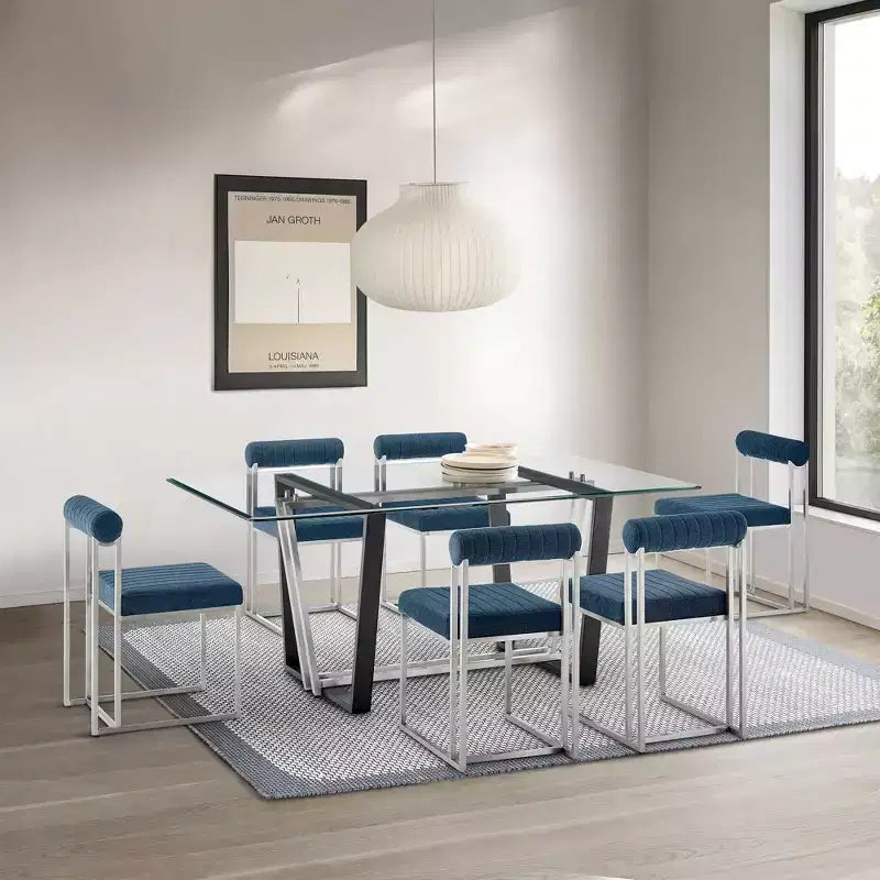 Lot de 2 chaises de salle à manger Anastasia en acier inoxydable brossé et tissu d'Armen Living
