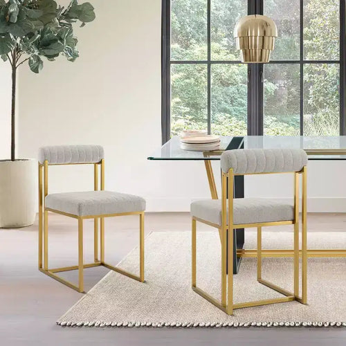 Lot de 2 chaises de salle à manger Anastasia en acier inoxydable brossé et tissu d'Armen Living