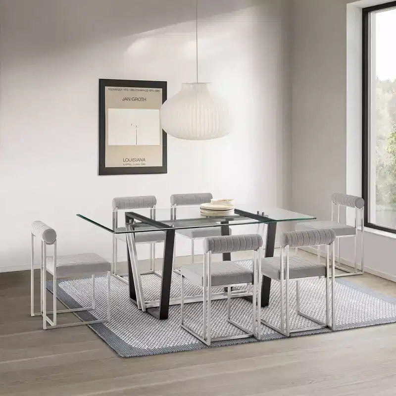 Lot de 2 chaises de salle à manger Anastasia en acier inoxydable brossé et tissu d'Armen Living