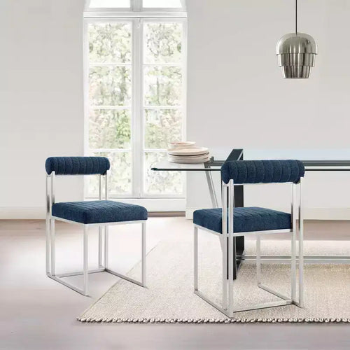 Armen Living Set of 2 Anastasia Brushed Stainless Steel and Fabric Dining Chairs
