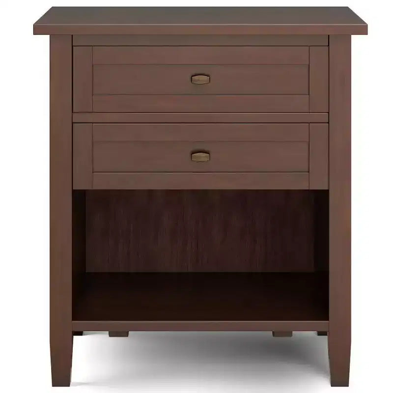 Table de chevet Norfolk - WyndenHall : Bois massif, 2 tiroirs, étagère ouverte