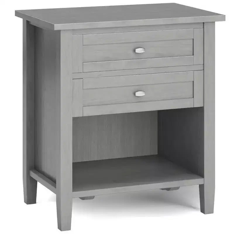 Norfolk Bedside Table - WyndenHall: Solid Wood, 2 Drawers, Open Shelf