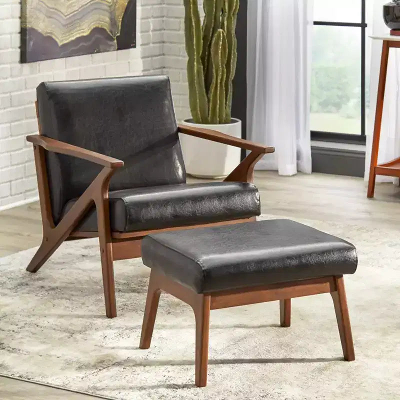 Buylateral Bianca Pouf ottoman en similicuir style Mid-century Modern