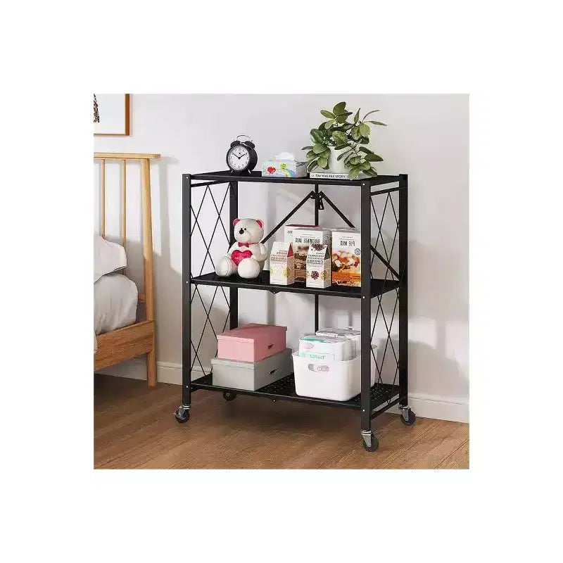 J&V TEXTILES Unité d'étagères de rangement en métal pliable assemblée Noire