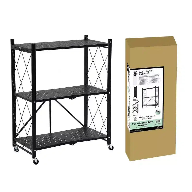 J&V TEXTILES Unité d'étagères de rangement en métal pliable assemblée Noire