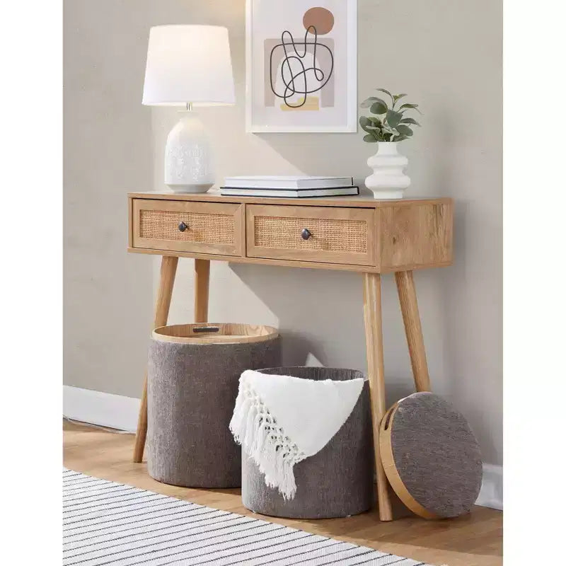 LumiSource Tray Lot de poufs gigognes Tissu/Bois naturel