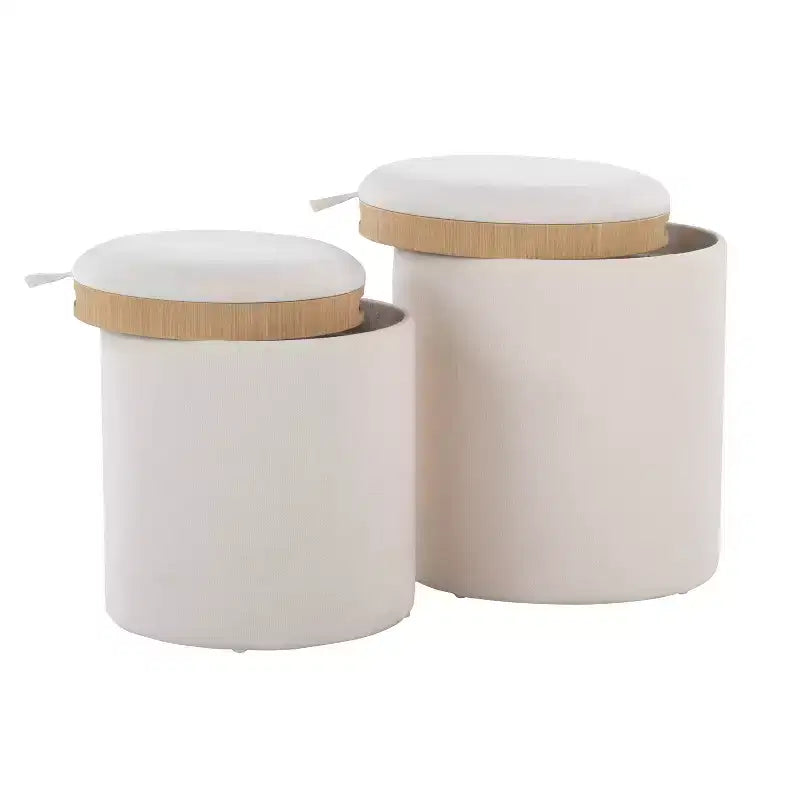 LumiSource Tray Lot de poufs gigognes Tissu/Bois naturel