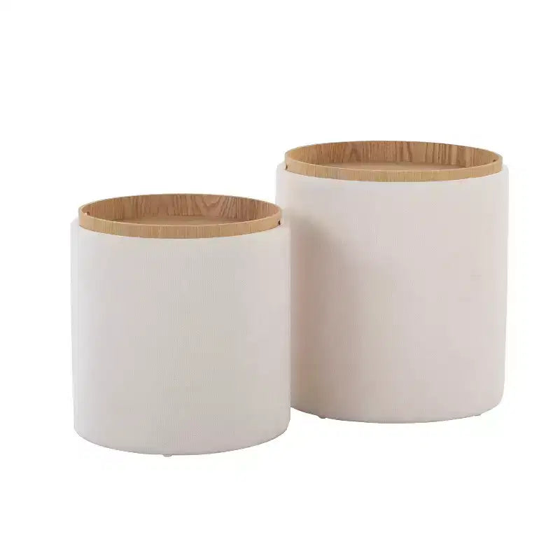 LumiSource Tray Lot de poufs gigognes Tissu/Bois naturel
