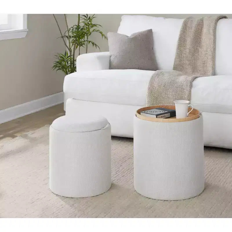 LumiSource Tray Lot de poufs gigognes Tissu/Bois naturel