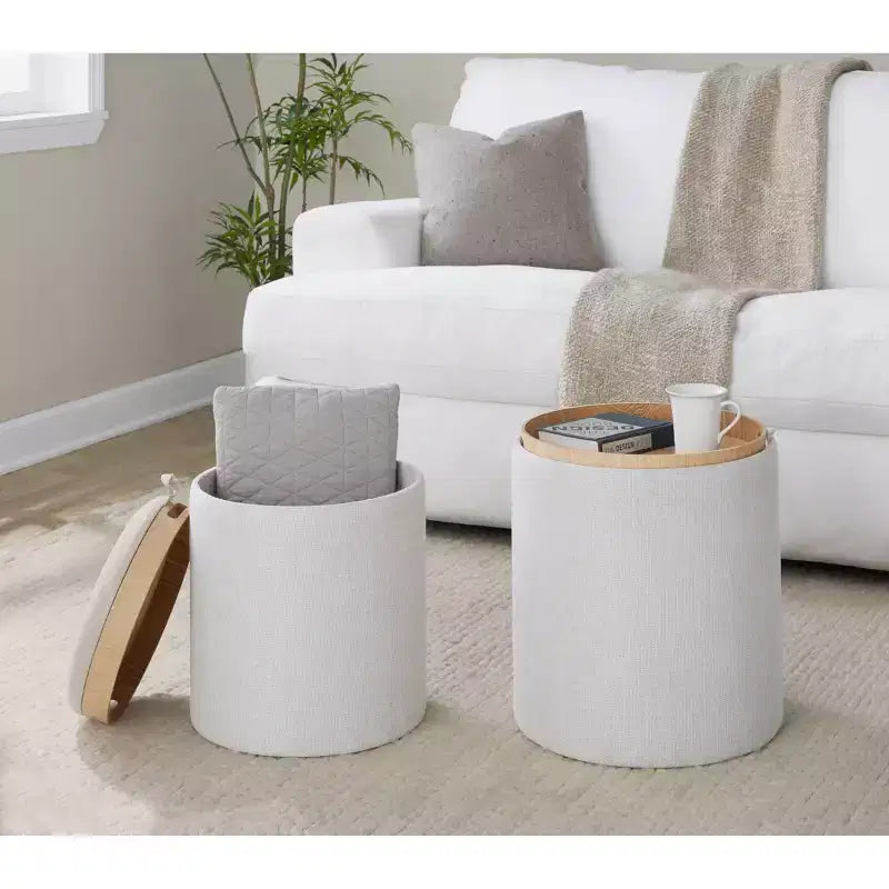 LumiSource Tray Lot de poufs gigognes Tissu/Bois naturel