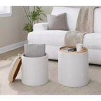 LumiSource Tray Lot de poufs gigognes Tissu/Bois naturel
