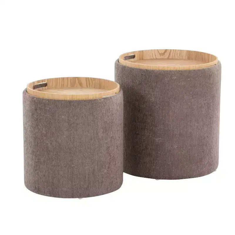LumiSource Tray Lot de poufs gigognes Tissu/Bois naturel