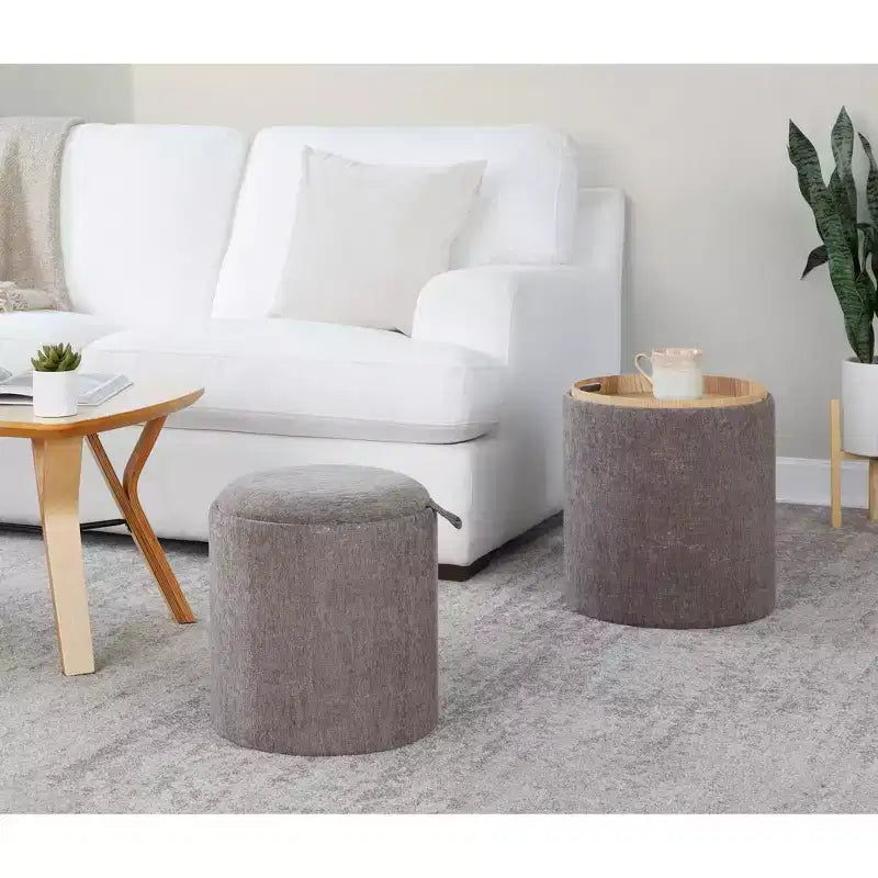 LumiSource Tray Lot de poufs gigognes Tissu/Bois naturel