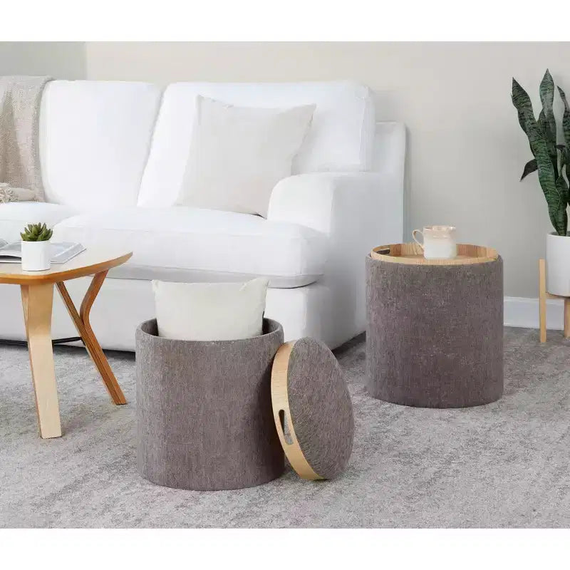LumiSource Tray Lot de poufs gigognes Tissu/Bois naturel