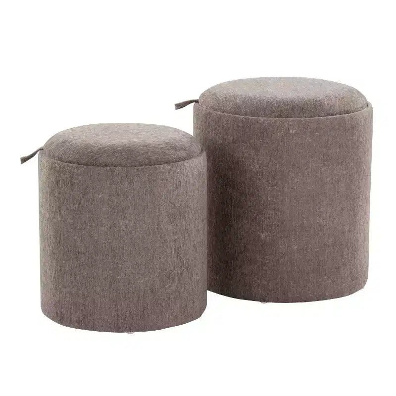 LumiSource Tray Nesting Ottoman Set Fabric/Natural Wood
