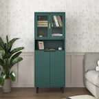 Meuble de rangement haut avec 2 portes vitrées et 2 portes, armoire moderne autoportante pour salle de bain, salle à manger ou salon